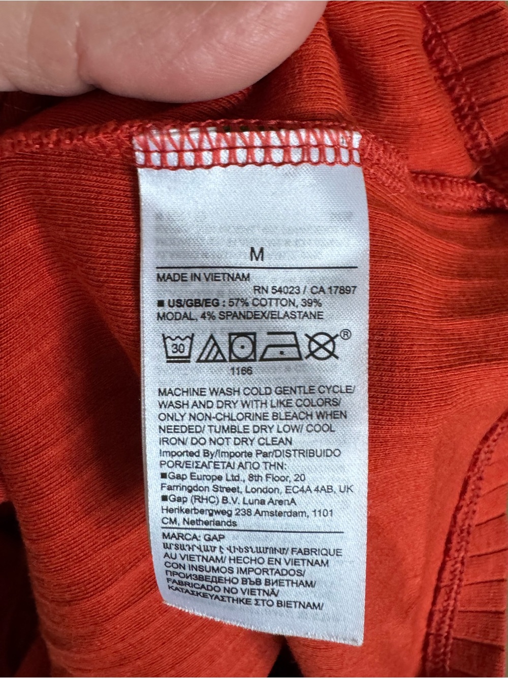 GAP Rust Red Ribbed Button-Front V-Neck Long Sleeve Top - Picture 3 of 4